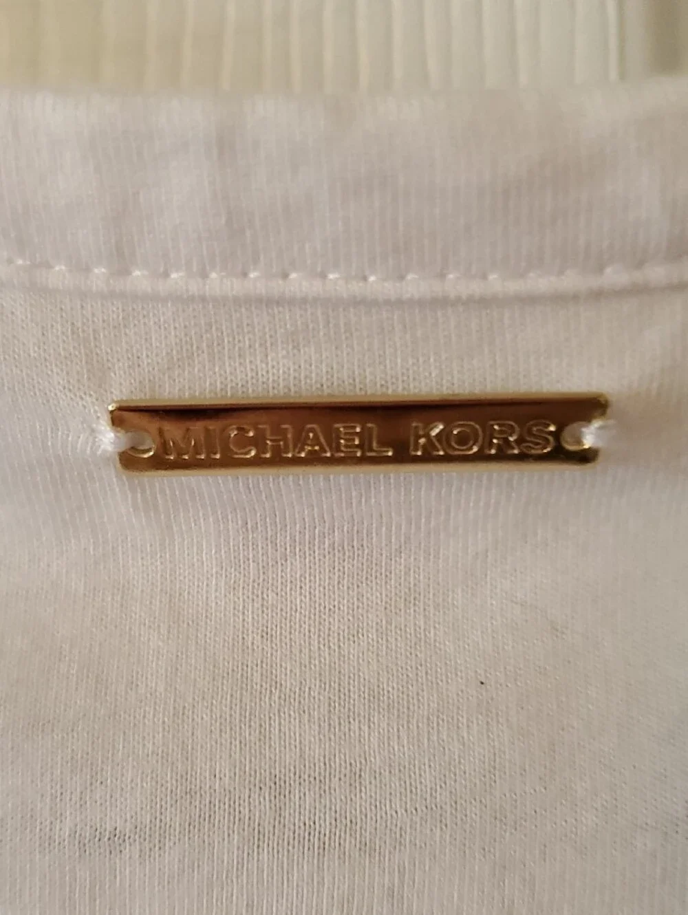 Michael Kors White Scoop Neck Short Sleeve Top with Grommet Sleeve Detail